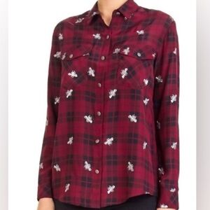 Nanette Lepore plaid embroidered bee top size small